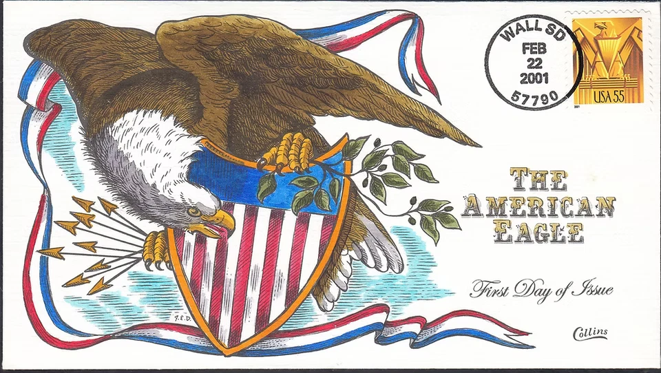 Collins #3471 Hand-painted single FDC 2001  THE AMERICAN EAGLE Superb!!! - Image 1 of 1