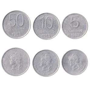 Argentine 3 Coin Set 5 10 50 Centavos | Libertine | Phrygian Cap | 1983