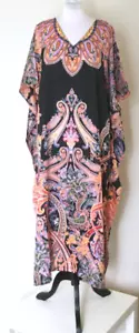 Gypsie Blu Kaftan Dress OS Black Floral Boho Patio Loose Beach Tunic Overdress - Picture 1 of 19