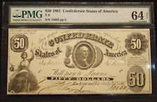 1861 SERIES CONFEDERATE STATES T-8 $50.00 NOTE-PMC GRADED CU 64-CIVIL WAR