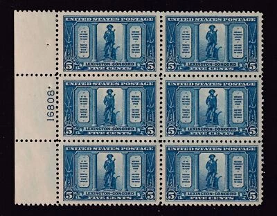 1924 Lexington Concord 5c Sc 619 MNH XF Jumbo with nice OG plate block of 6 (9E - Image 1 of 2
