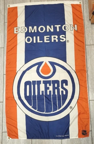Rare Original 1991 Edmonton Oilers Flag / Banner NHL Licensed, 5 Ft X 34in, Nice Cover