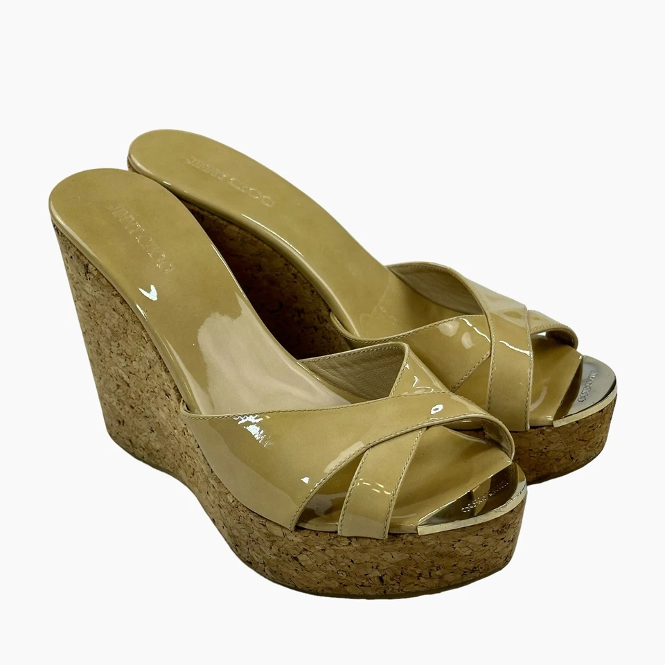 Jimmy Choo Pandora Wedge Cork Platform Slip-On Sandals Shoes Sz. 40 / 9 US Foto 1 de 4
