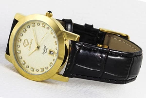 Cavadini Noblesse Men's Watch Zirconia Gold Glamour Extravagant 37mm CV-509 - Picture 1 of 2