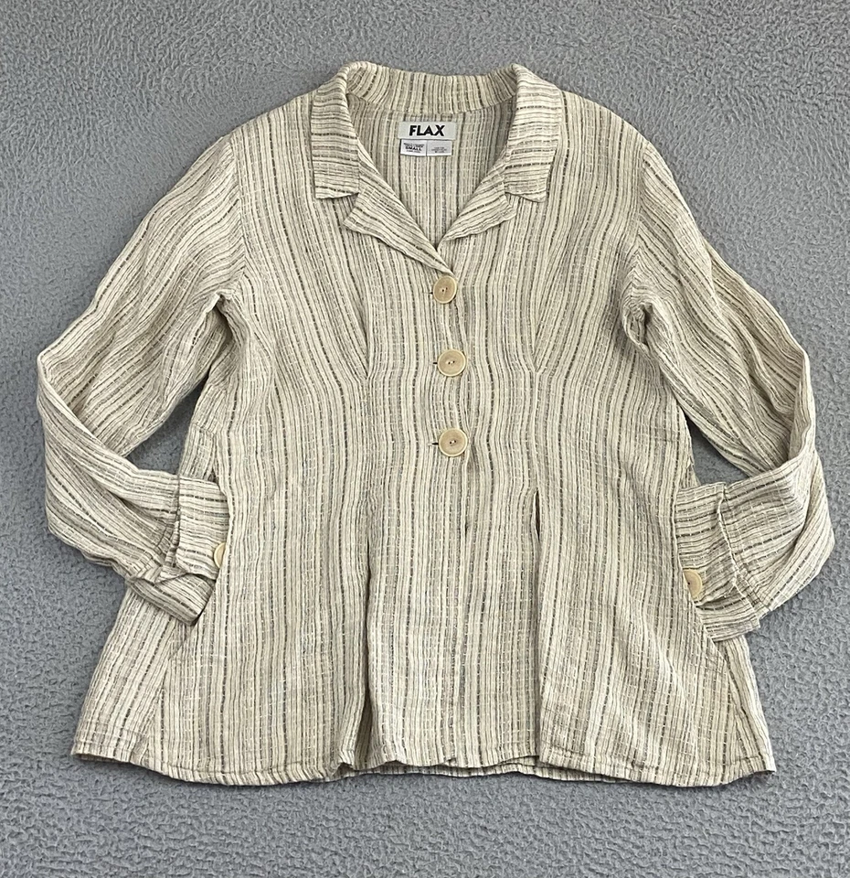 Flax Womens Size Small Jacket Shirt Top Shacket 100% Linen Pockets Oversized EXC - Image 1 of 4