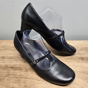 Ecco Black Leather Heels T-Strap Mary Jane Shoes Womens 9.5/EU 41 Pumps Buckle - Picture 1 of 12