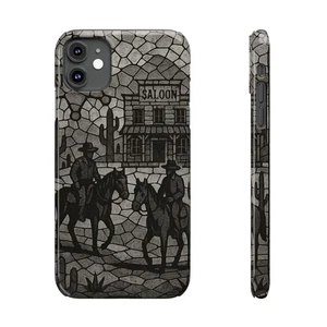Schlanke iPhone Hüllen Vintage Wilder Westen Mosaik Kunst | Schwarz & Weiß Cowboy Szene  - Bild 1 von 77