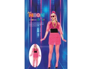 80s Neon Pink Costume Accessory Kit Mesh Shirt Tutu Gloves Leg Warmers Halloween - Picture 1 of 1