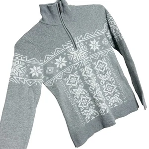 Eddie Bauer Sweater Womens M Pullover Quarter Zip Turtle/Mock Neck Snowflakes - Picture 1 of 9
