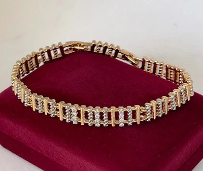 Deluxe Armband Panzerkette 8mm Zirkonia 750er Rolled Gold 18K vergoldet 17-19cm - Bild 1 von 4