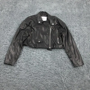 Juicy Couture Jacket Womens Medium Faux Leather Moto Biker Cropped Zip Up Coat - Picture 1 of 13