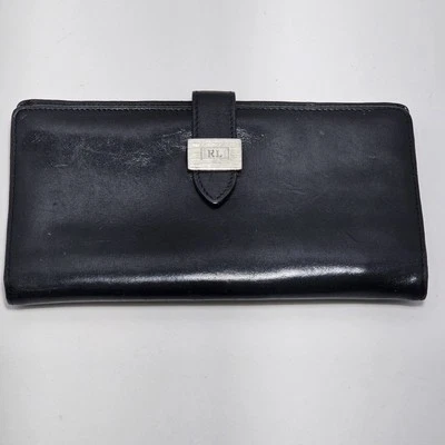 Cartera plegable vintage Ralph Lauren para mujer tarjeta de crédito cuero suave negra Foto 1 de 4