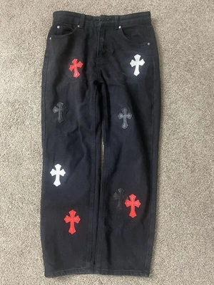 Chrome Heart Jeans 30W Red White And Black Chromes UA - Image 1 of 4