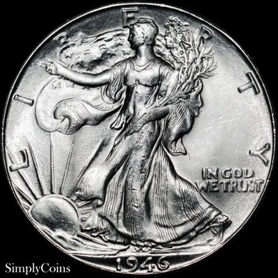 1946-D Walking Liberty Half Dollar BU Uncirculated Silver Coin US - Image 1 of 2