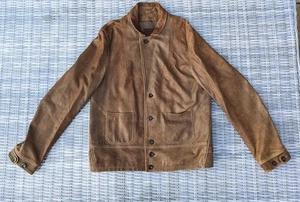 Reiss Leather Jacket Mens Brown Large Button Up Classic Style  - Picture 1 of 24