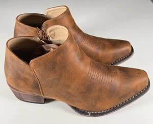 Roper Ankle Boots Women’s 9 Sophia Side Zip Brown Bronze Western Shoes Snip Toe - Picture 1 of 12
