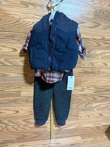 Hudson Outerwear gefütterte Weste blau Jungen Größe 12m mit Langarm kariert & Hose - Bild 1 von 7