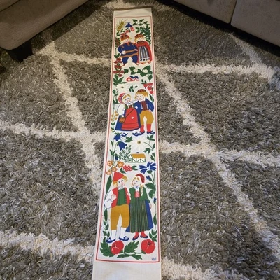 Vintage Dutch Folk Art Printed Fabric People Wall Hanging 46" Signed "Hill" - Image 1 of 4
