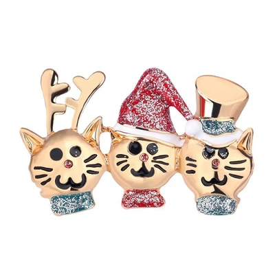 Weihnachten Katze Design Legierung Strass Brosche Anstecknadel Geschenk Party Dekoration - Bild 1 von 4