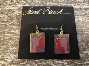 Laurel Burch Earrings Soul Mates Red Purple Cloisonne & Gold Tone NEW Retired - Picture 1 of 5