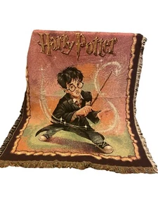 VTG 2000 Harry Potter Woven Tapestry Throw Blanket EUC Wand Magic Disney Gift - Picture 1 of 3