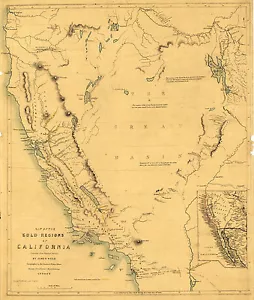 Mappa 1849 California corsa all'oro regioni minerarie miniere poster da parete storia d'epoca - Foto 1 di 2