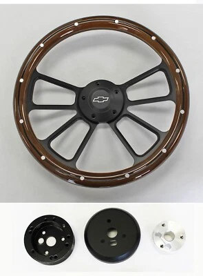 Chevelle Camaro El Camino Nova Empuñadura Madera Volante 4 Radios 14" Tapa Pajarita Foto 1 de 4