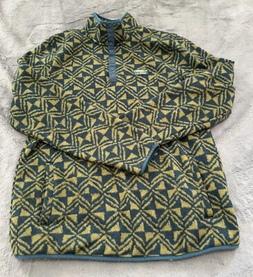 Chaqueta L.L.Bean Para Hombre Grande 1/4 Cremallera Geo Estampado Completo Verde Polar Pullover Foto 1 de 4