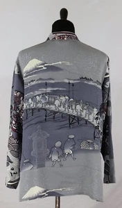 Citron Santa Monica Oriental Japanese Asian Fuji Blouse Jacket Top Gray Silk M/L - Picture 1 of 5
