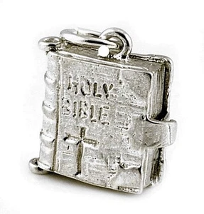 STERLING SILVER OPENING HOLY BIBLE CHARM - Picture 1 of 2