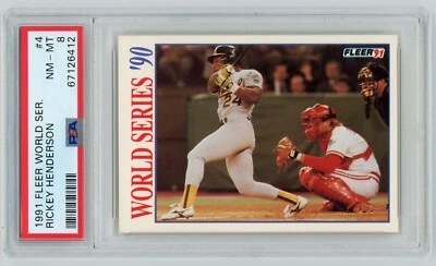 1991 FLEER WORLD SERIES RICKEY HENDERSON #4 INSERT A'S HOF PSA 8 NM-MINT - Image 1 of 3