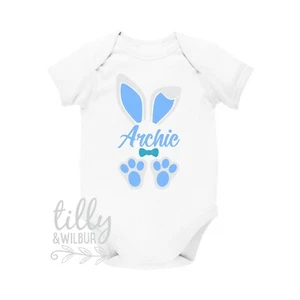 Personalised 1st Easter Baby Bodysuit, Bunny Ears And Feet, First Easter, Baby - Picture 1 of 5