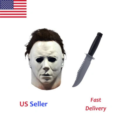Halloween Michael Myers Mask Pocket Knife Scary Horror Latex Full Head Costume - Image 1 of 4