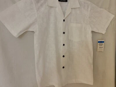 Camisa Aloha Hawaiana Nueva Con Etiquetas Pequeña Favant 45 Poliéster 55 Algodón Blanco Gran Valor Foto 1 de 4