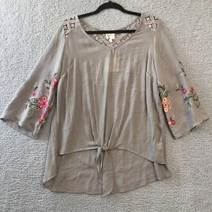 Anthropologie Feige Blume Blumen bestickt Bluse vorne zum Binden Spitze Top Boho 1X - Bild 1 von 10