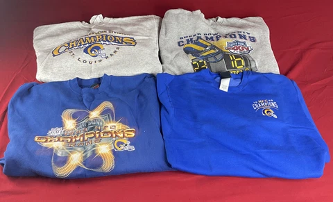 St Louis Rams Superbowl XXXIV Champions Lot Of 4 Sweaters Mixed Sizes Cover