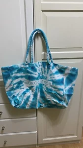 Moroccan Oil Tie Dye Extra Large Canvas Beach Tote Bag Teal/White New - Picture 1 of 8