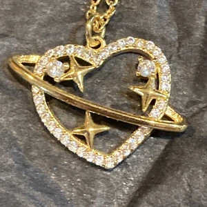 Gold Plated Heart & Stars Love Necklace Pendant With Cubic Zirconium 💛⭐️💛 - Picture 1 of 3
