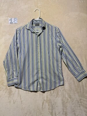 Рубашка на пуговицах Thomas De An для мальчиков 14/16 темно-синяя/желтая в полоску с длинным рукавом - Изображение 1 из 4