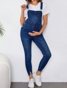 Maternity Denim Blue Dark Wash Skinny Fit Overall/Jumpsuit/Dungaree - Picture 1 of 6
