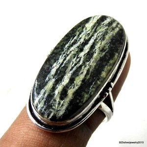 Green Zebra Jasper 925 Sterling Silver Plated Handmade Jewelry Ring Size 8.75''G - Picture 1 of 5