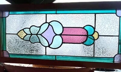 Large Victorian Multicolor Stained  Leaded Glass Transom Window Panel Framed #26 - Image 1 of 4