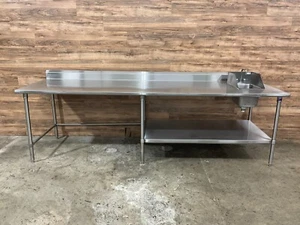 10 ft. John Boos Stainless Steel Table w/ Hand Sink & Undershelf - 120x36x42" - Picture 1 of 9