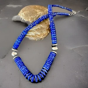Mens Womens Blue Lapis Lazuli 6-12mm Navajo Sterling Silver 21" Necklace 17885 - Picture 1 of 13