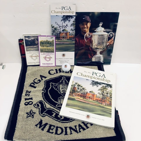 1999 PGA Championship Towel Ticket Ball Pairing Tiger Woods Photo Medinah Cover