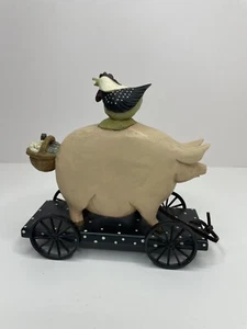 Williraye Studios 1996 Pig on Cart Pull Toy w Rooster & Basket Figurine WW1423 - Picture 1 of 4