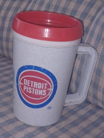 Vtg Detroit Pistons Basketball Super Thermo travel cup mug NBA bad Boys era USA Cover