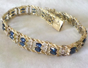 14K Yellow Gold Double Rope Sapphire Diamond Bracelet - 13.5 gms, 7.3 in, 3.78ct - Picture 1 of 15