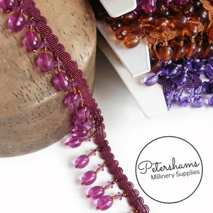 Large Oval Beaded Fringe on Wavy Gimp Braid Trim Hat Making & Millinery - 1m - Picture 1 of 12