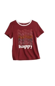 SO Girls Feeling Happy Burgundy White Short Sleeve Tee T-shirt Large - Picture 1 of 1